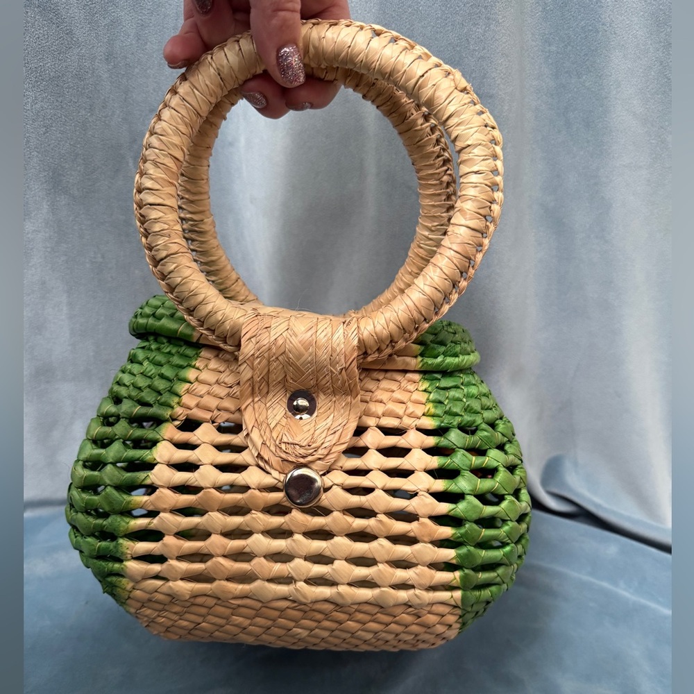 Woven Handbag with Colorful Butterfly Design - Picture 6 of 7